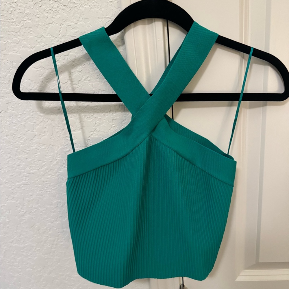 Green razor neck crop top